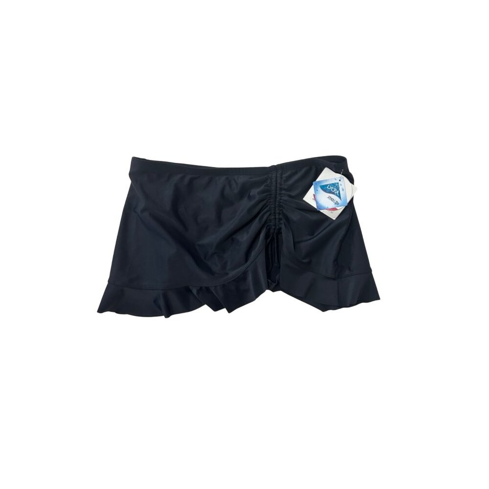NWT Black Swim Skirt With Built-In Briefs Ruffle Hem & Adjustable Side Tie 1771